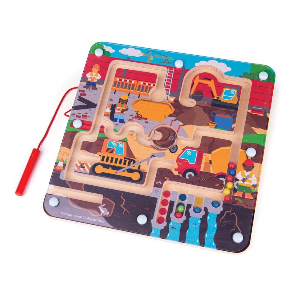 Bigjigs Toys Wooden Construction Maze Magnetic Puzzle Game for Kids 3 Years +