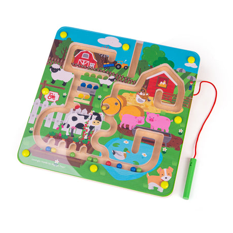 Bigjigs Toys Wooden Farmyard Magnetic Maze Puzzle Game Educational Toy for Toddlers