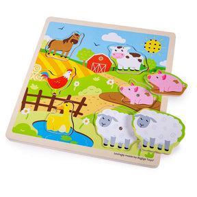 Bigjigs Toys Wooden Farm Sound Puzzle Educational Toy for Toddlers 12 Months Plus