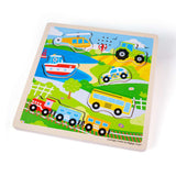 Bigjigs Toys Wooden Transport Sound Puzzle with 6 Vehicle Pieces for Toddlers 12 Months Plus