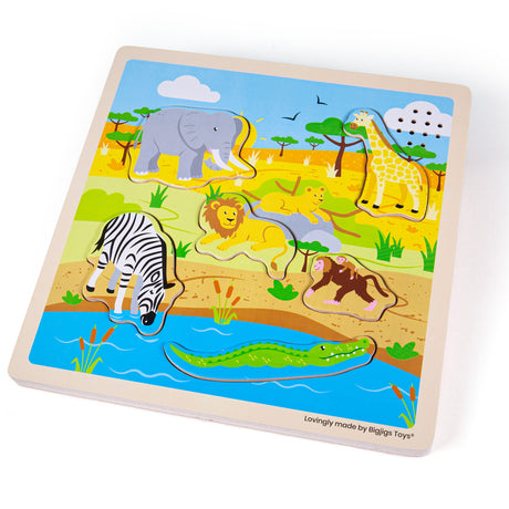 Bigjigs Toys Safari Sound Puzzle Wooden Educational Toy for Toddlers 12 Months Plus