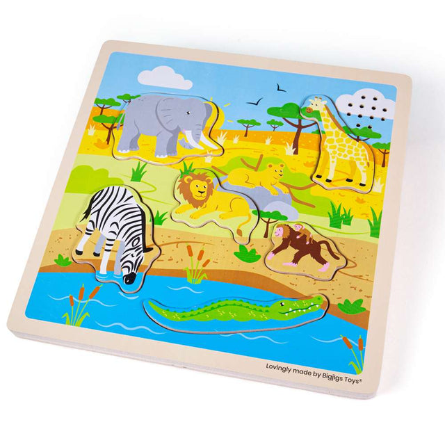 Bigjigs Toys Safari Sound Puzzle Wooden Educational Toy for Toddlers 12 Months Plus