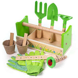 Bigjigs Toys Wooden Kids Garden Caddy Gardening Tools Set with 11 Play Pieces