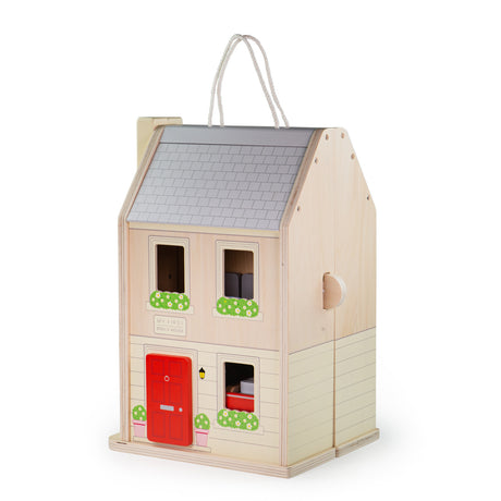 Bigjigs Toys Folding Wooden Dollhouse Set with Furniture and Dolls