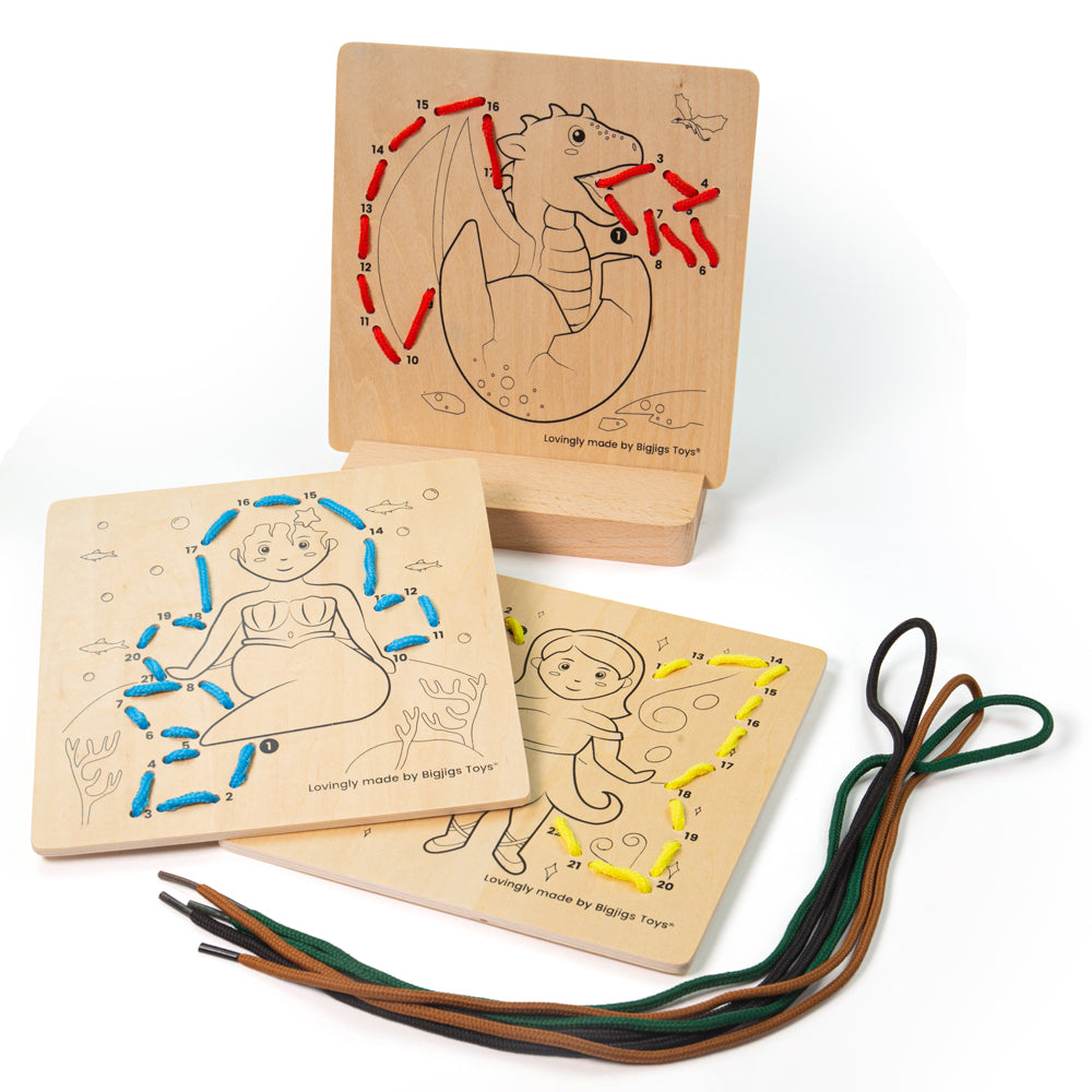 Bigjigs Toys Wooden Mythical Lacing Game Educational Counting Toy for Toddlers
