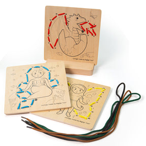 Bigjigs Toys Wooden Mythical Lacing Game Educational Counting Toy for Toddlers