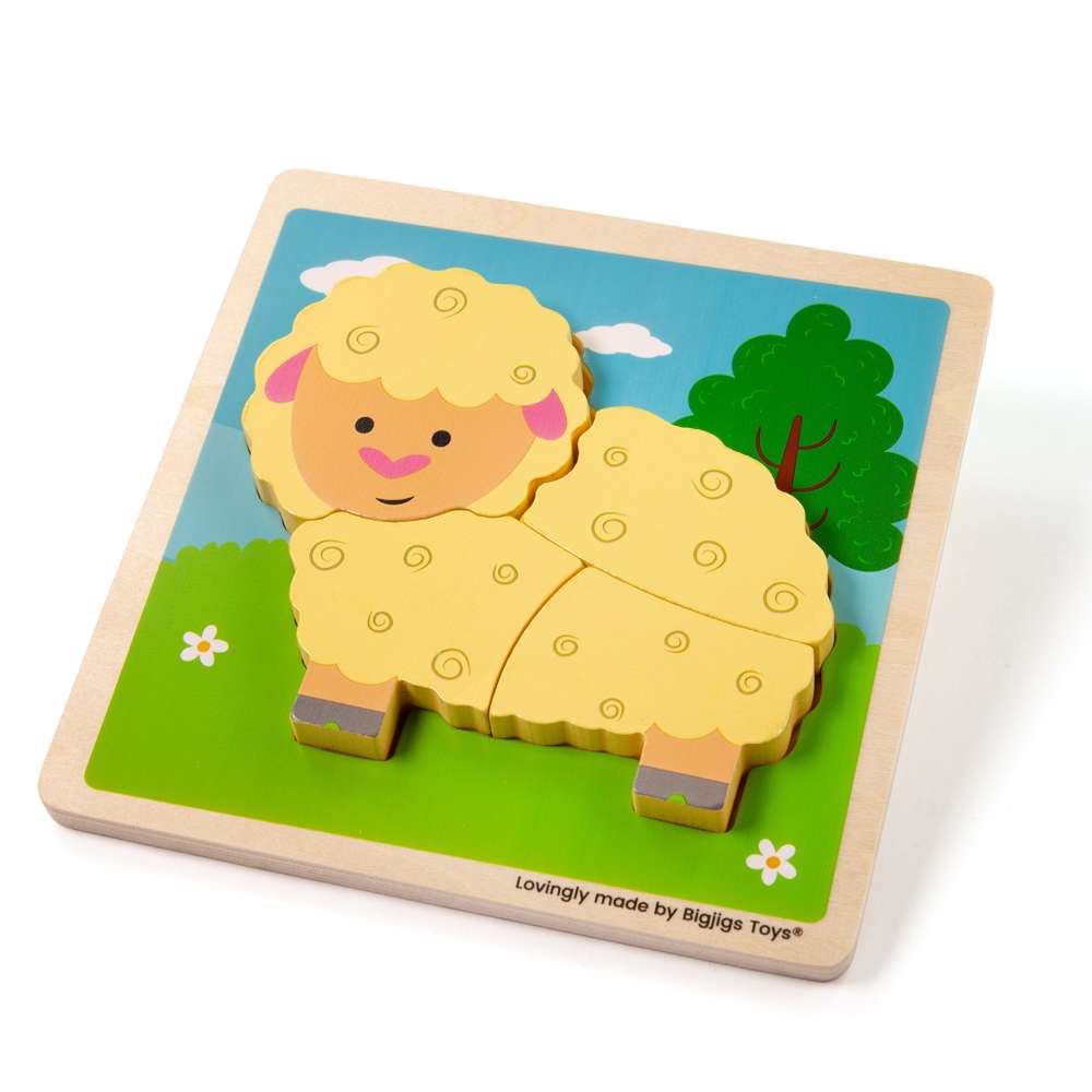 Bigjigs Toys Chunky Lift Out Sheep Wooden Puzzle for Toddlers 4 Pieces 12 Months Plus