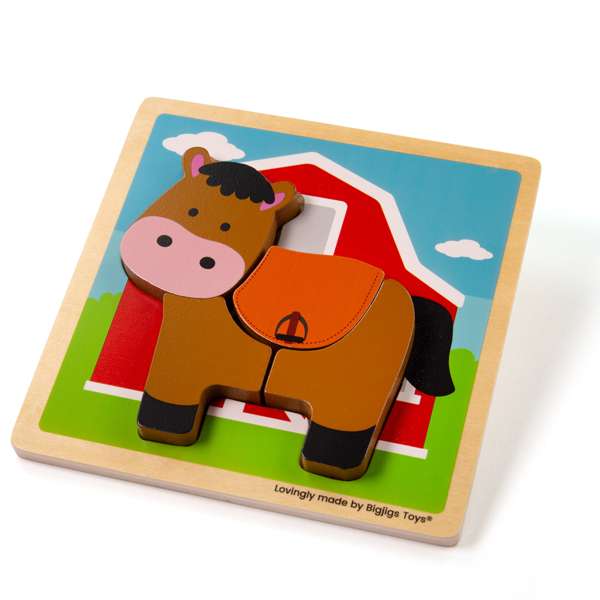 Bigjigs Toys Chunky Lift-Out Horse Wooden Puzzle for Toddlers 4 Pieces