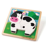 Bigjigs Toys Chunky Lift Out Cow Wooden Puzzle for Toddlers 4 Pieces