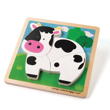 Bigjigs Toys Chunky Lift Out Cow Wooden Puzzle for Toddlers 4 Pieces