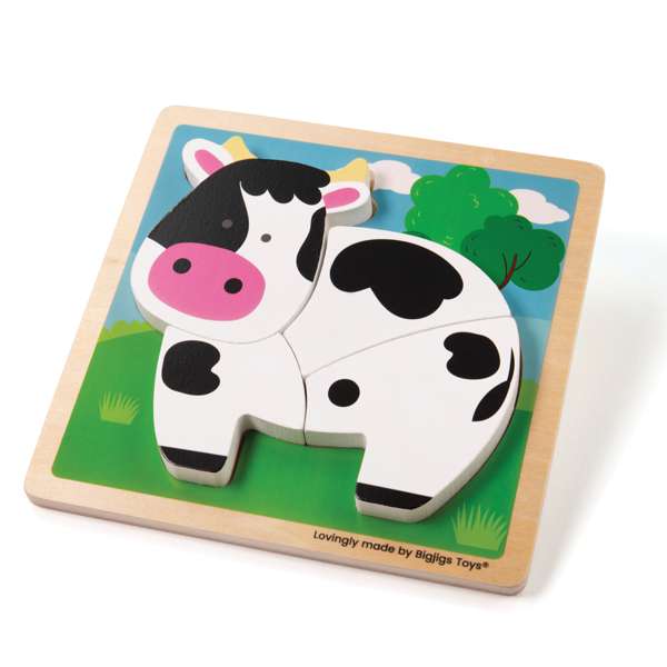 Bigjigs Toys Chunky Lift Out Cow Wooden Puzzle for Toddlers 4 Pieces