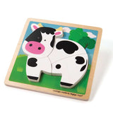 Bigjigs Toys Chunky Lift Out Cow Wooden Puzzle for Toddlers 4 Pieces