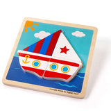 Bigjigs Toys Chunky Lift Out Boat Puzzle 4 Piece Wooden Toddler Toy 12 Months Plus