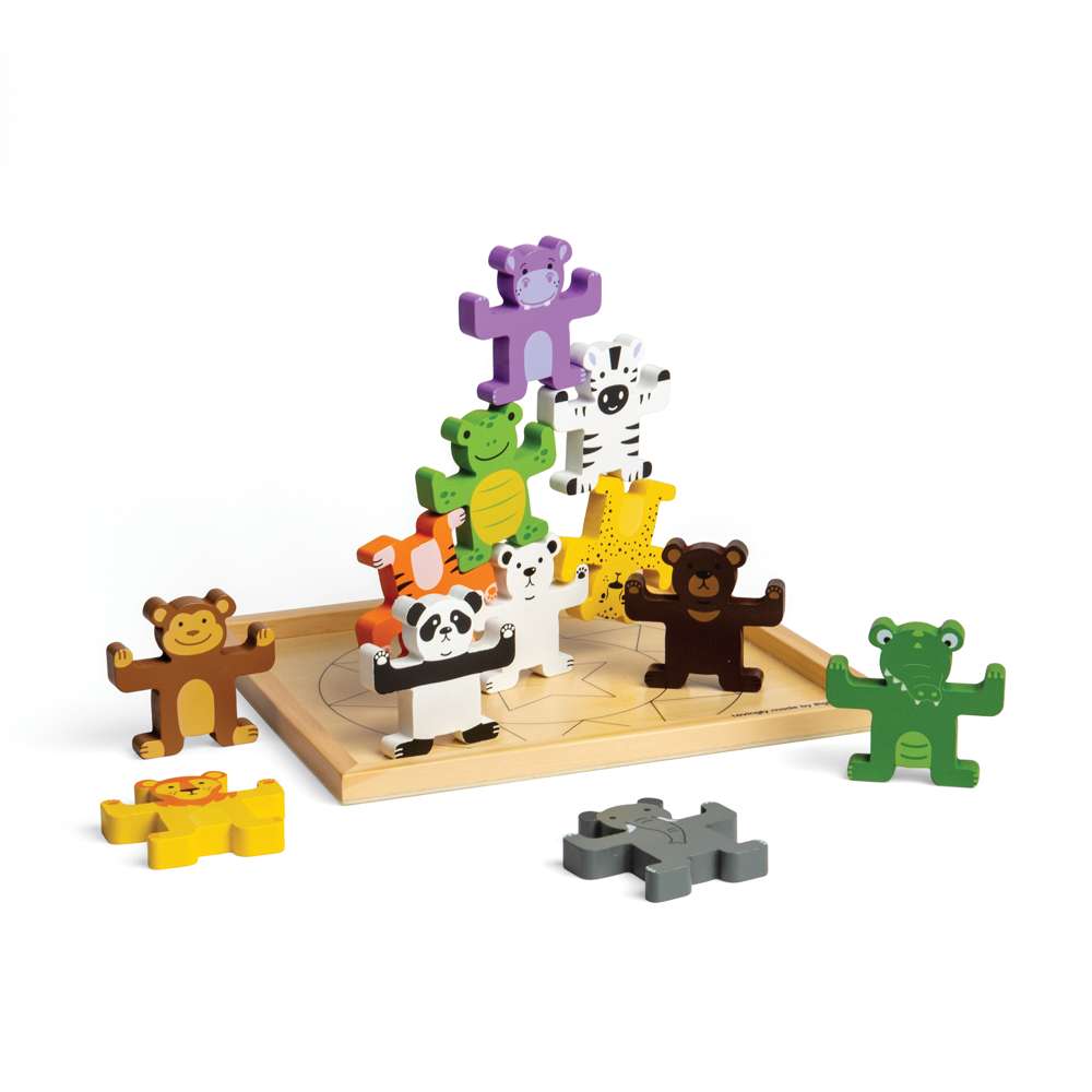 Bigjigs Toys Wild Animal Stacker Wooden Stacking Toy with 12 Jungle Animals for Toddlers 12 Months Plus