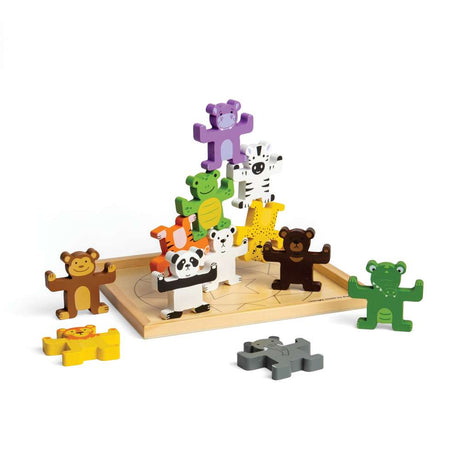Bigjigs Toys Wild Animal Stacker Wooden Stacking Toy with 12 Jungle Animals for Toddlers 12 Months Plus