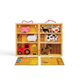 Bigjigs Toys Wooden Farm Play Box Kids Activity Set with Animal Figures and Play Mat