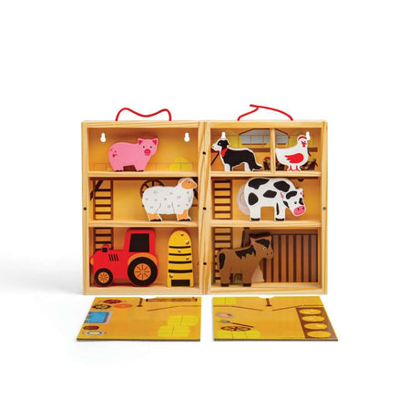 Bigjigs Toys Wooden Farm Play Box Kids Activity Set with Animal Figures and Play Mat