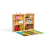 Bigjigs Toys Wooden Farm Play Box Kids Activity Set with Animal Figures and Play Mat