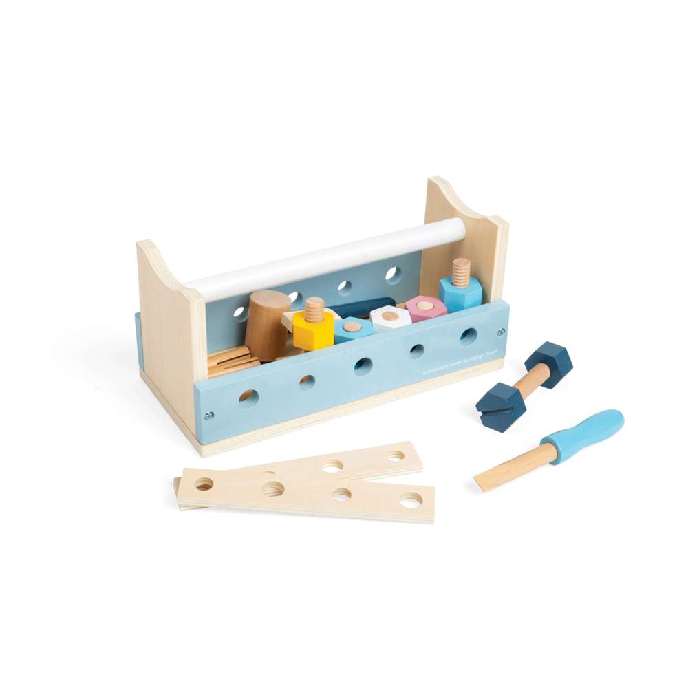 Bigjigs Toys Wooden Carpenters Workbench and Toolbox 12 Piece Kids Tool Set