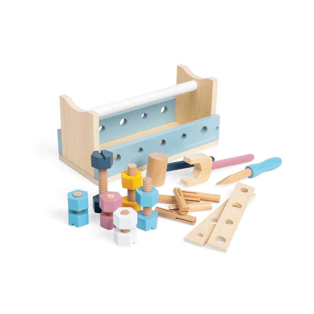 Bigjigs Toys Wooden Carpenters Workbench and Toolbox 12 Piece Kids Tool Set