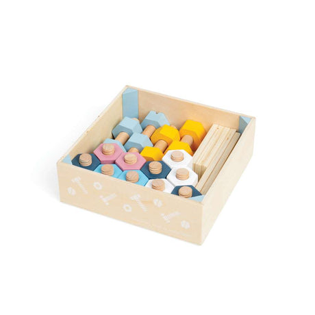 Bigjigs Toys Wooden Nuts and Bolts Construction Toy Set in Crate 20 Pieces