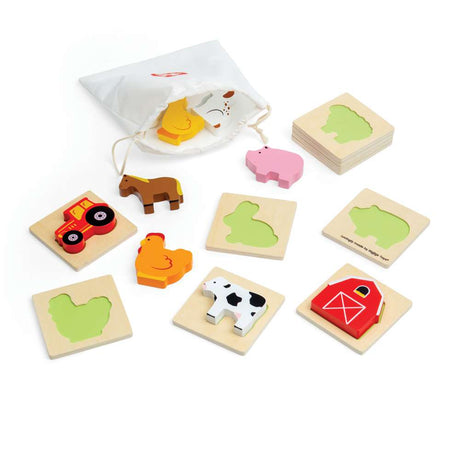 Bigjigs Toys Farm Find and Feel Sensory Puzzle 10 Piece Educational Wooden Toy for Toddlers 10 Months Plus