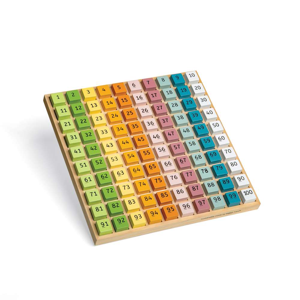 Bigjigs Toys FSC Wooden Number Counting Tray 1 to 100 Educational Toy Pastel Colours 100 Pieces