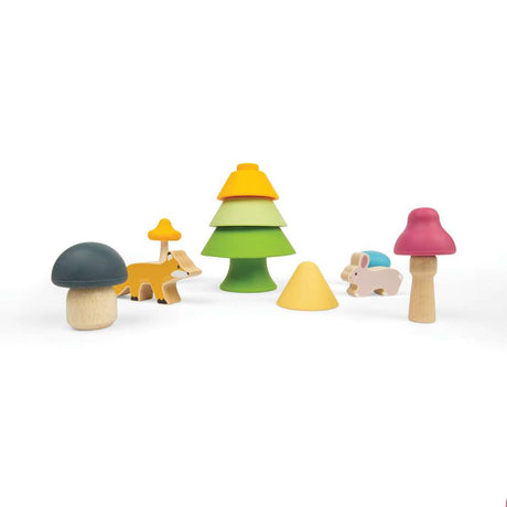 Bigjigs Toys Forest Friends Silicone and Wooden Montessori Stacking Toy Set 12 Months+