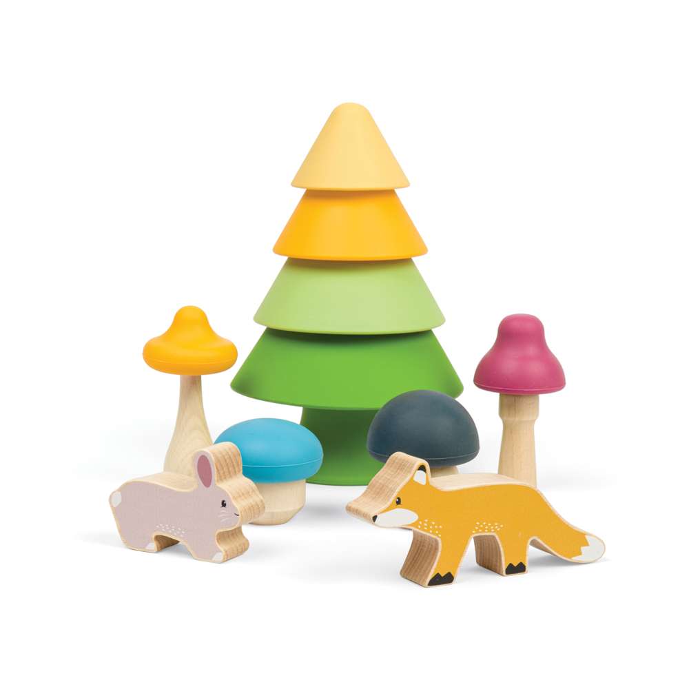 Bigjigs Toys Forest Friends Silicone and Wooden Montessori Stacking Toy Set 12 Months+