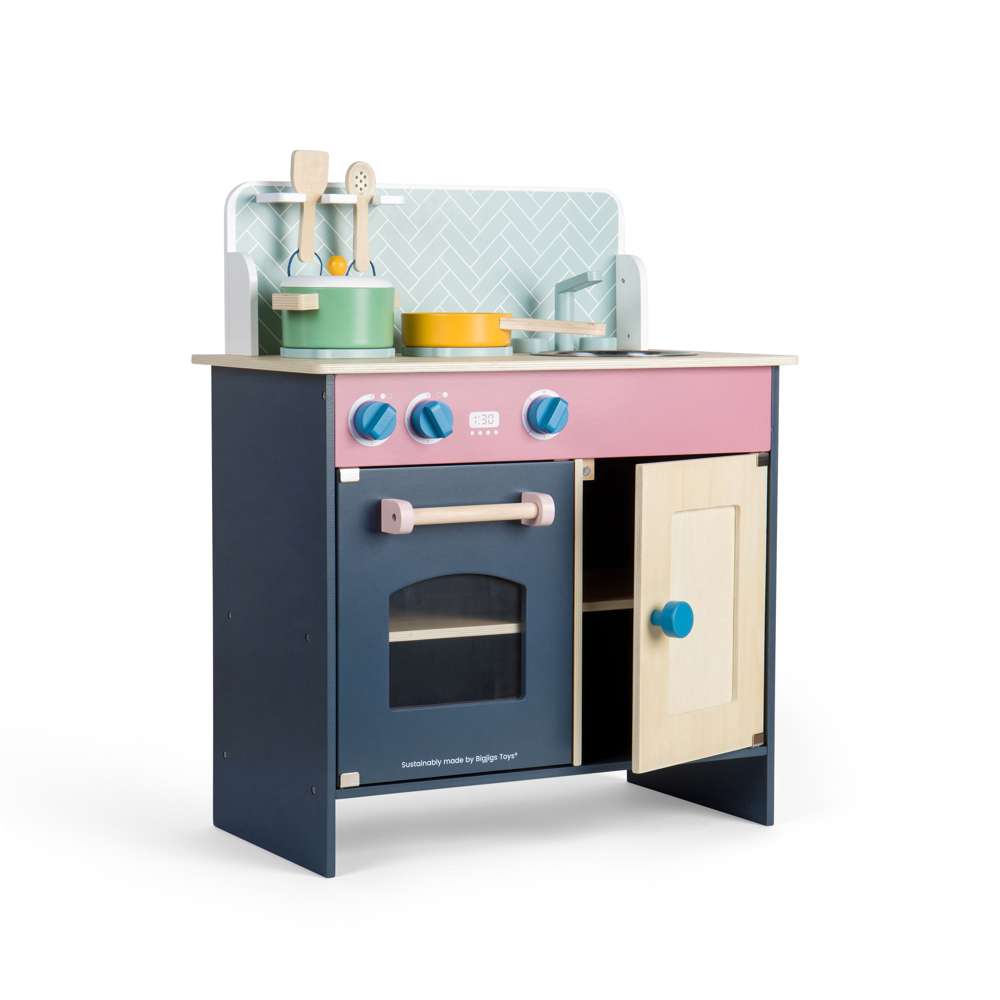 Bigjigs Toys Simply Scandi Kitchen Wooden Play Kitchen with Accessories