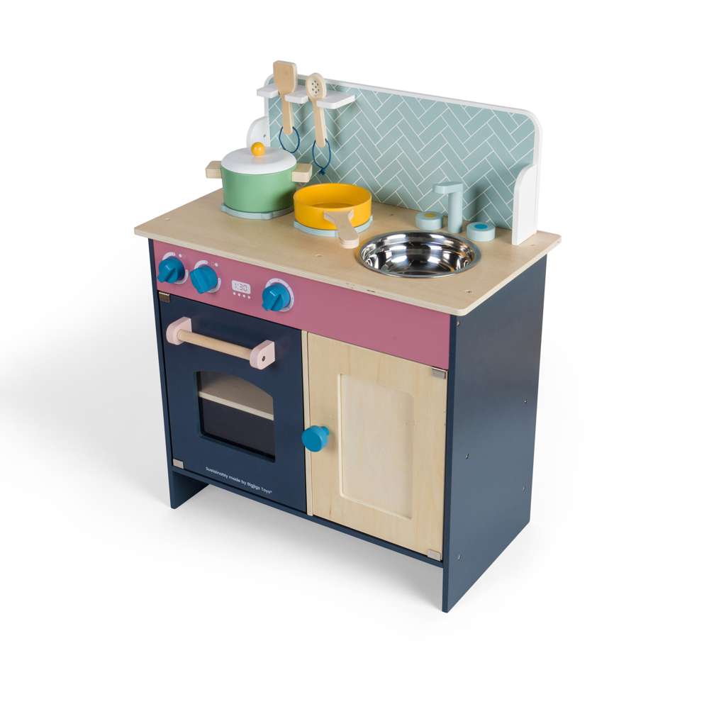 Bigjigs Toys Simply Scandi Kitchen Wooden Play Kitchen with Accessories
