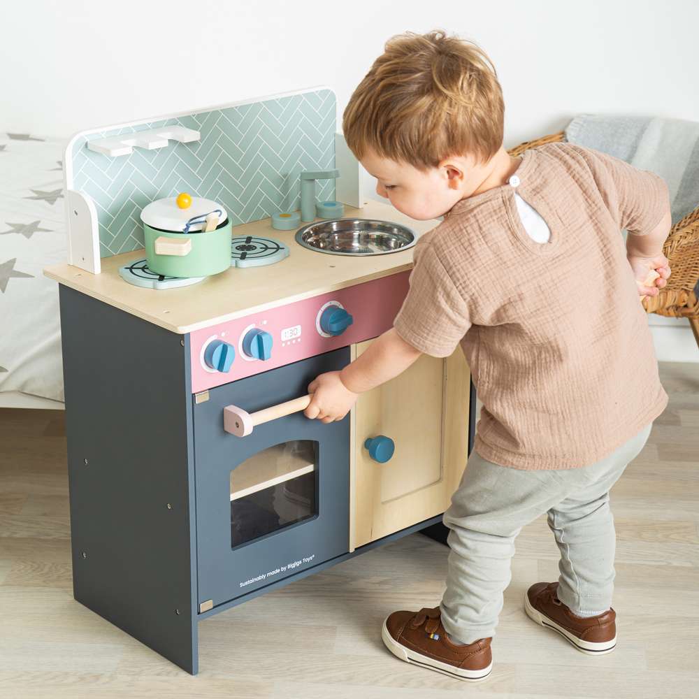 Bigjigs Toys Simply Scandi Kitchen Wooden Play Kitchen with Accessories