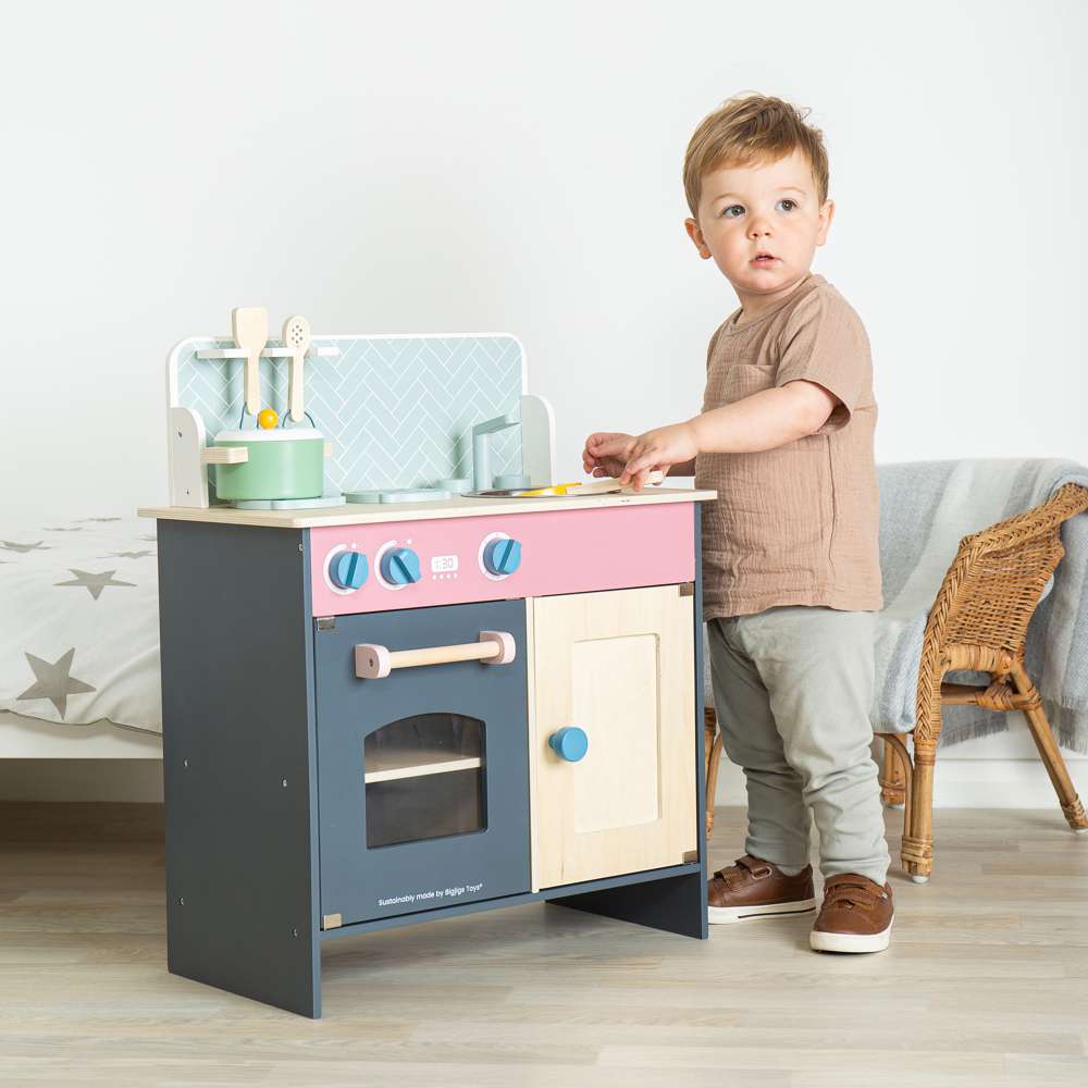 Bigjigs Toys Simply Scandi Kitchen Wooden Play Kitchen with Accessories