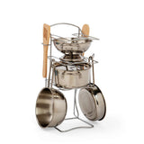 Bigjigs Toys Cooking Pot Rack 8 Piece Kids Play Kitchen Accessories Set 2 Years Plus