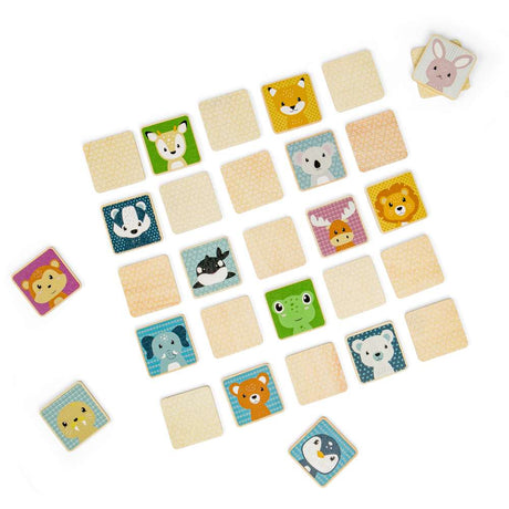 Bigjigs Toys Wooden Animal Match Memory Game with 30 Pieces and Drawstring Bag