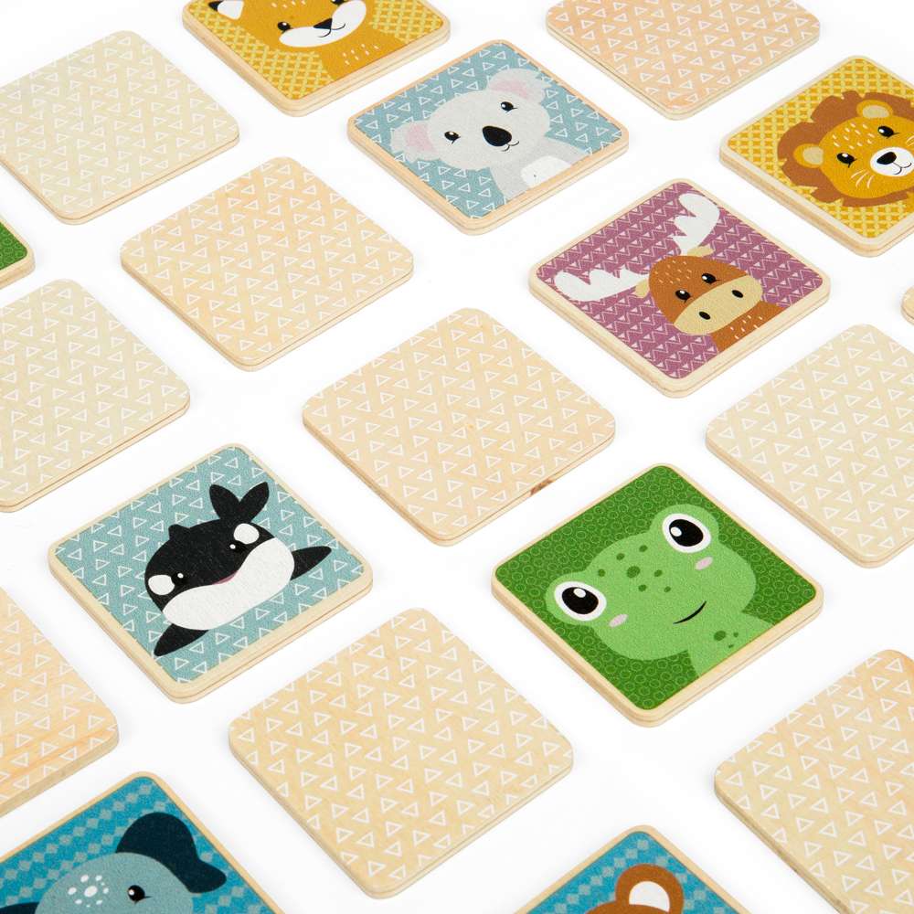 Bigjigs Toys Wooden Animal Match Memory Game with 30 Pieces and Drawstring Bag