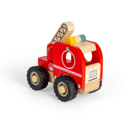 Bigjigs Toys Wooden Mini Fire Truck Toy with Rotating Ladder for 12 Months Plus