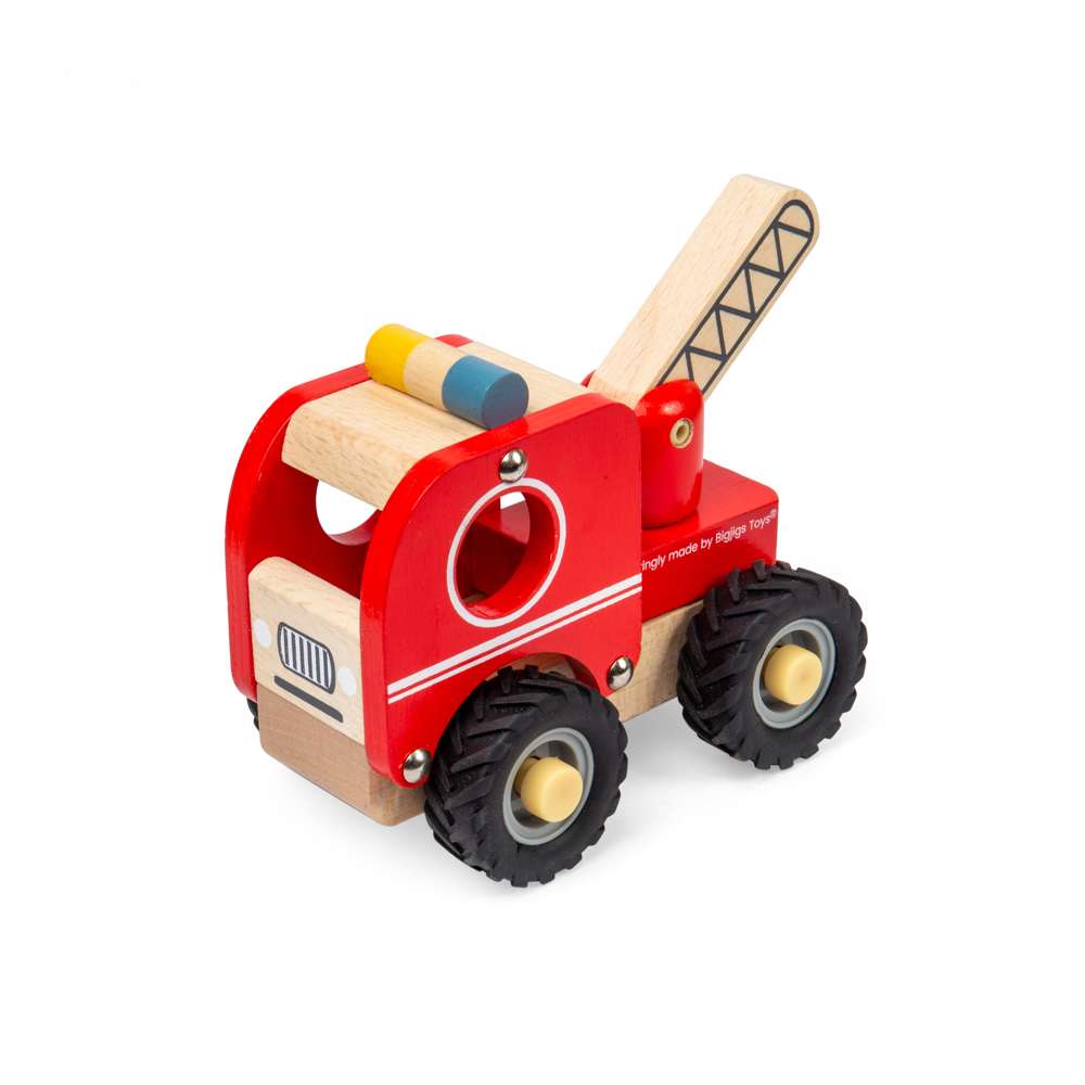 Bigjigs Toys Wooden Mini Fire Truck Toy with Rotating Ladder for 12 Months Plus