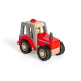 Bigjigs Toys Wooden Mini Red Tractor with Farmer Figure for 12 Months Plus