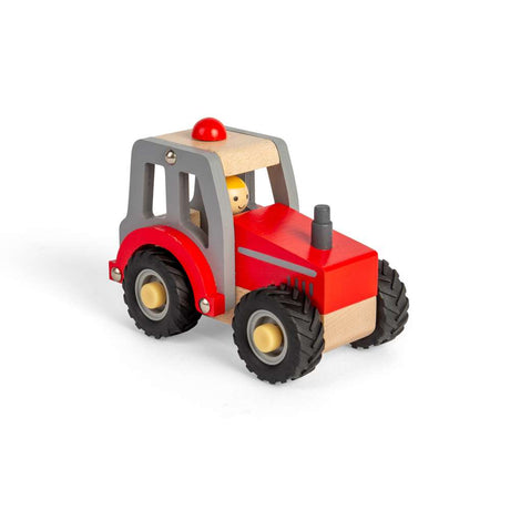 Bigjigs Toys Wooden Mini Red Tractor with Farmer Figure for 12 Months Plus