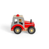 Bigjigs Toys Wooden Mini Red Tractor with Farmer Figure for 12 Months Plus
