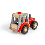 Bigjigs Toys Wooden Mini Red Tractor with Farmer Figure for 12 Months Plus