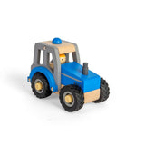 Bigjigs Toys Mini Blue Tractor Wooden Toy with Farmer Figure for 12 Months Plus