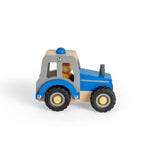 Bigjigs Toys Mini Blue Tractor Wooden Toy with Farmer Figure for 12 Months Plus