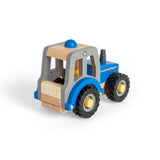 Bigjigs Toys Mini Blue Tractor Wooden Toy with Farmer Figure for 12 Months Plus
