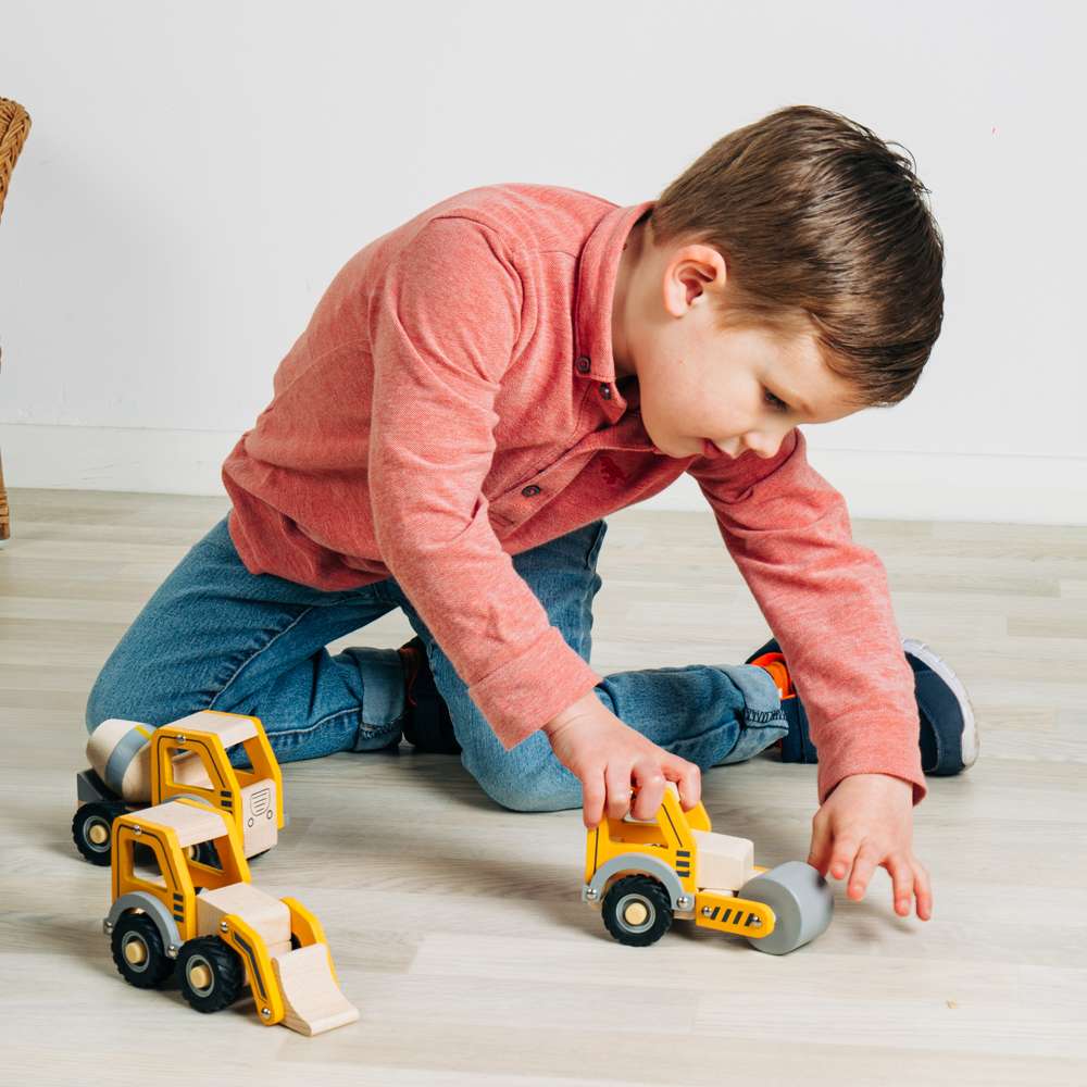 Bigjigs Toys Mini Digger Wooden Construction Toy for Kids 12 Months Plus