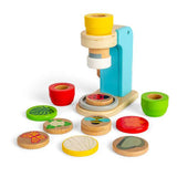 Bigjigs Toys Wooden Microscope for Kids with 14 Play Pieces and 3 Lenses