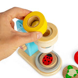 Bigjigs Toys Wooden Microscope for Kids with 14 Play Pieces and 3 Lenses