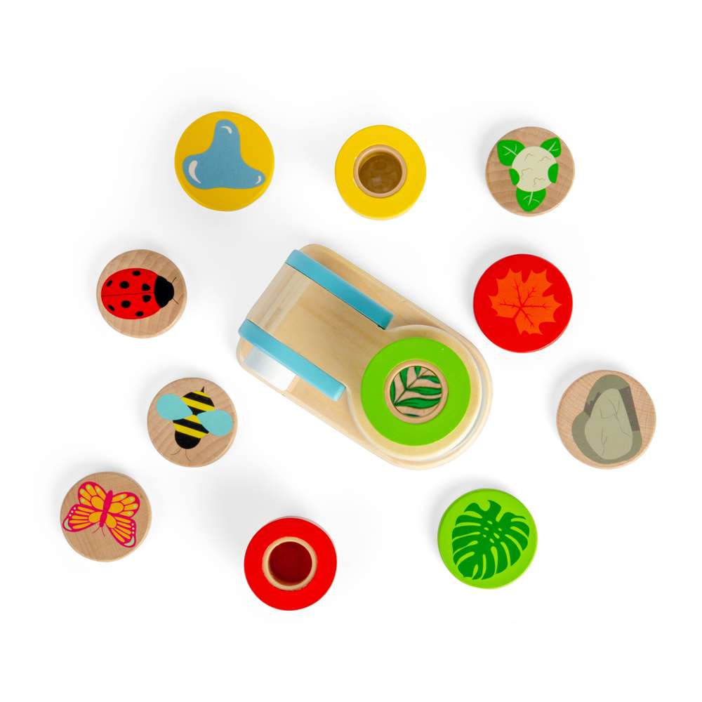 Bigjigs Toys Wooden Microscope for Kids with 14 Play Pieces and 3 Lenses