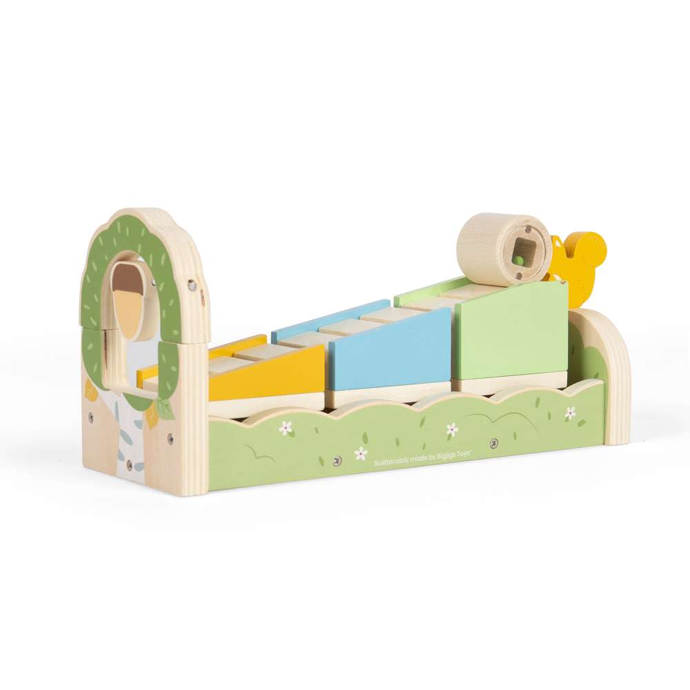 Bigjigs Toys Wooden Squirrel Ramp Sorter Toy with 8 Play Pieces and Silicone Shapes for 12 Months Plus